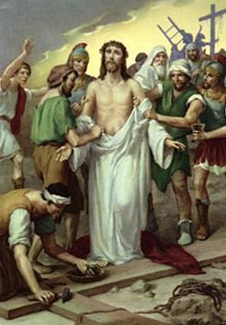 Here's an alt tag for the image: Jesus Christ being stripped of his garments.